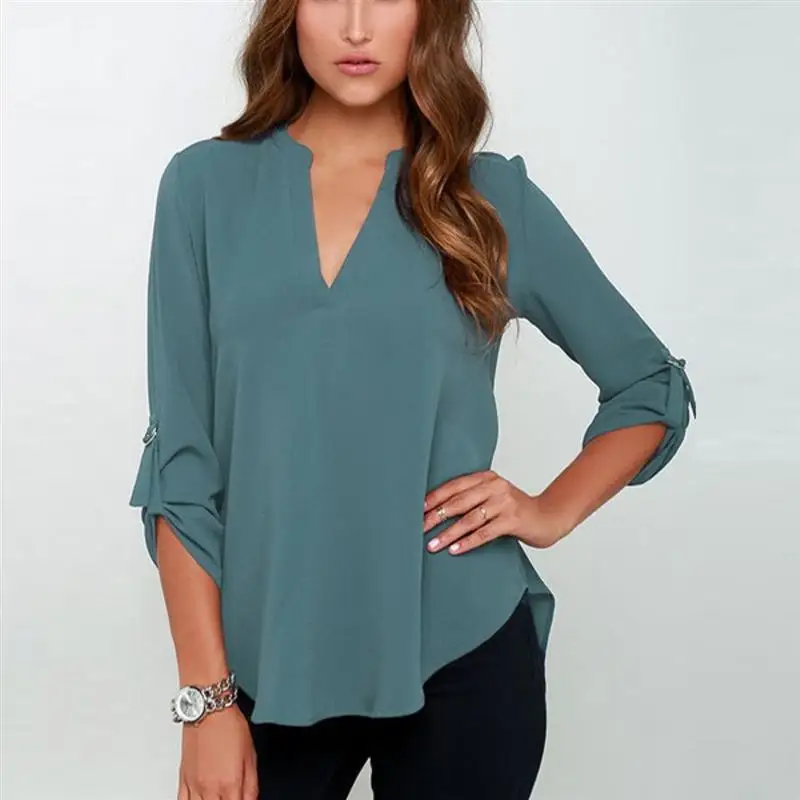 2016 New Blusas Sexy Women V Neck Chiffon Blouse Casual Long Sleeve Solid Shirts Tops Plus Size 2016 New Blusas Sexy Women V Neck Chiffon Blouse Casual Long Sleeve Solid Shirts Tops Plus Size
