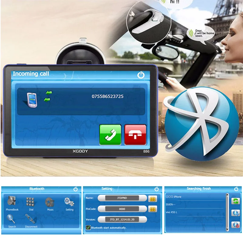 XGODY 886 7 дюймов Тележки Автомобиля GPS Навигации 256 М+ 8 ГБ Емкостный экран FM Навигатор+ Камера Заднего Вида Россия США AU ЕС Бесплатно карта