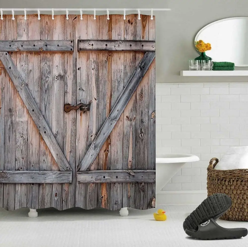 Ретро деревенский деревянный сарай дверь занавеска для душа дом Ванная комната экраны водонепроницаемый очень длинный полиэстер ткань для ванной Декор - Цвет: 4583