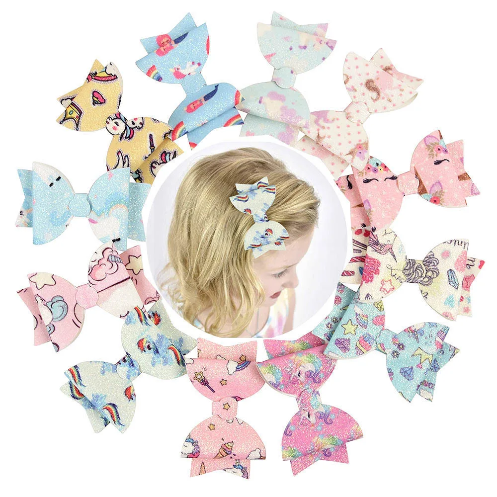 

3 Inch Cute Unicorn Printed Hair Bows for Kids Double Layers Swallowtail Soft Glitter Hair Clips Girls Hair Accessories