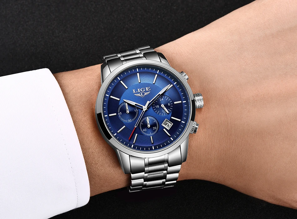 Модные Роскошные мужские часы бренд LIGE хронограф для мужчин спортивные часы водостойкий полный сталь Аналоговые Кварцевые Relogio Masculino