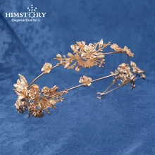 HIMSTORY Vintage Baroque Gold Wedding Hair Accessories Roses Flower & Leaf Crown And Bridal Tiaras Headband baroque style vintage gold flower leaf tree dragonfly bridal wedding tiara crown headband headpiece hair accessories