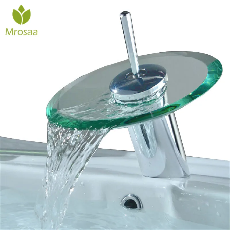 Buy Copper Round Glass Waterfall Basin Faucet Single