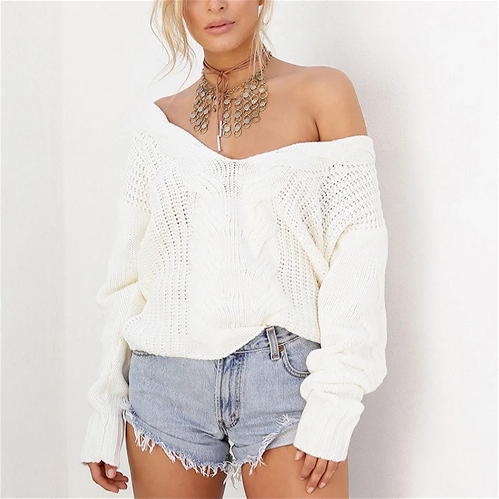 Women Winter Knitted Sweater Women 2016 Autumn White Hollow Out Female Pullover Sweater Sexy Deep V Neck Long Sleeve Jumpers Women Winter Knitted Sweater Women 2016 Autumn White Hollow Out Female Pullover Sweater Sexy Deep V Neck Long Sleeve Jumpers