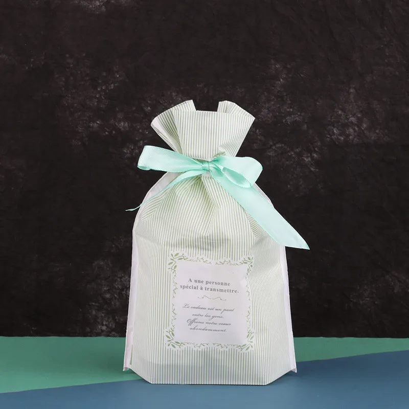 LBSISI жизнь 50/100 шт Пластик сумка-кисет для лечения с лентой для печенья снэк конфеты День рождения свадьбы пользу подарочные пакеты - Цвет: Green Little Stripe