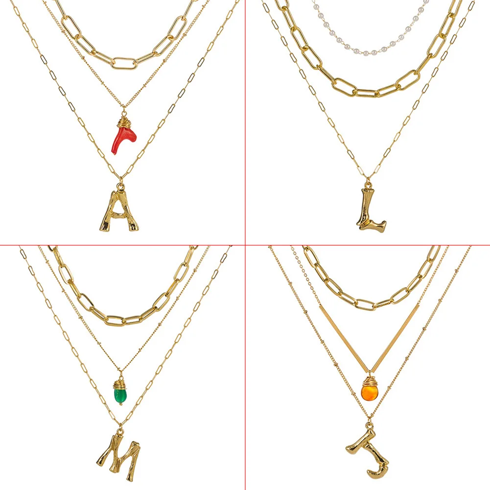 Trendy Multi-layer Irregular Chain Metal Lock Capital Letter Sequins Necklace For Women Three-layer Gold Pendants Jewelry | Украшения и
