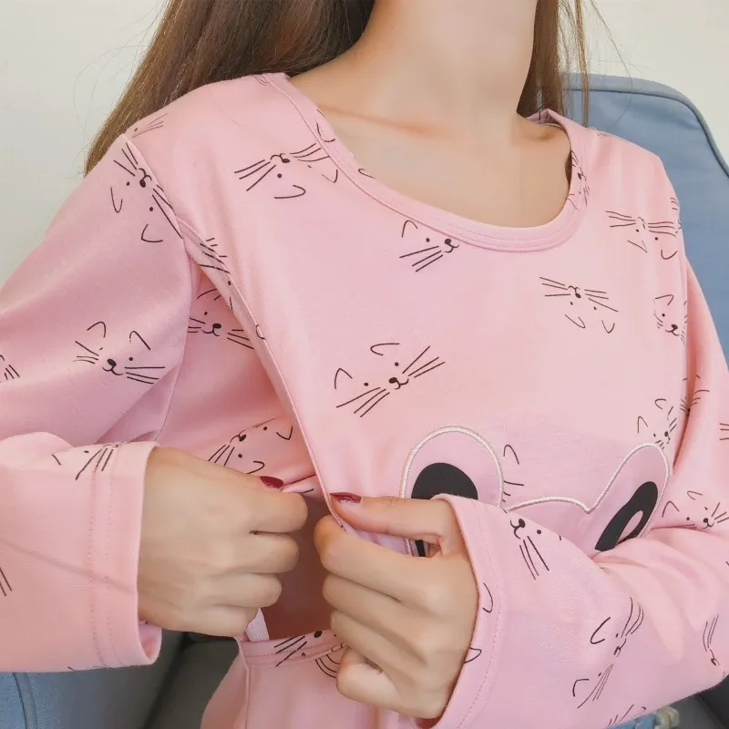 Month postpartum lactation female pregnant women pajamas long sleeved cotton sleepwear set maternal feeding Home Furnishing wear Month postpartum lactation female pregnant women pajamas long sleeved cotton sleepwear set maternal feeding Home Furnishing wear