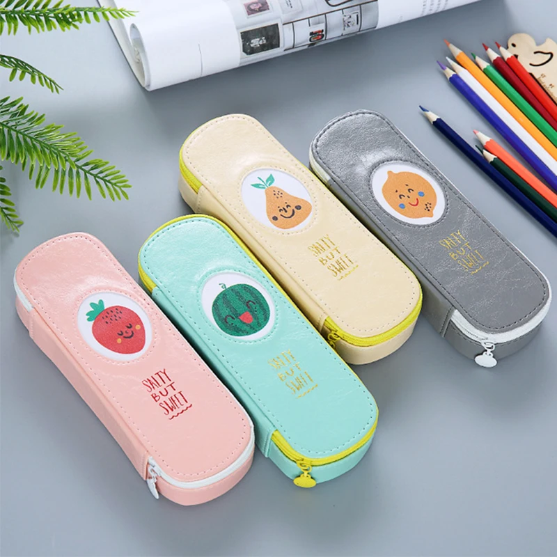 

High Quality PU Leather Pencil Box Case Cute Fruit Pen Bag Kawaii Stationery School Supplies Kids Students Gift