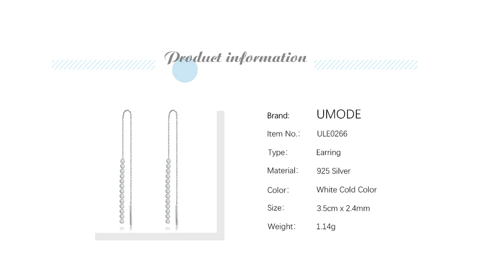 UMODE, 925 пробы, серебряная цепочка, висячие серьги-капли для женщин, серебряные ювелирные изделия, женские серьги, ULE0266