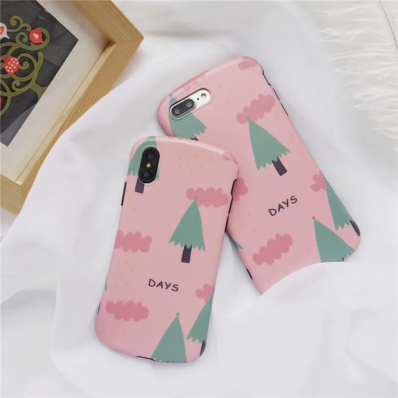 

For IPhone 7 Case NEW Shaped for IPhone X XR XS Max 6 6s 7 8 Plus Soft TPU IMD Phone Cases Matte Pine Tree Patterned Back Cover
