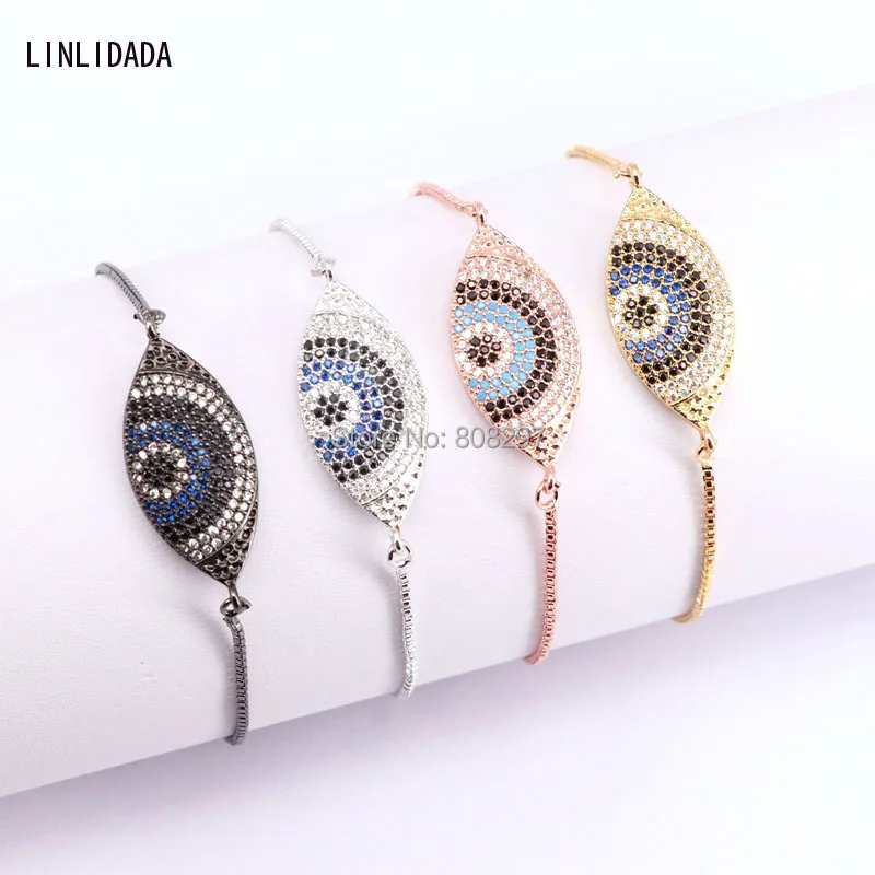 Высокое качество 10 шт. медь микро проложить кубический цирконий глаз разъем цепи регулируемые браслеты модные ювелирные изделия