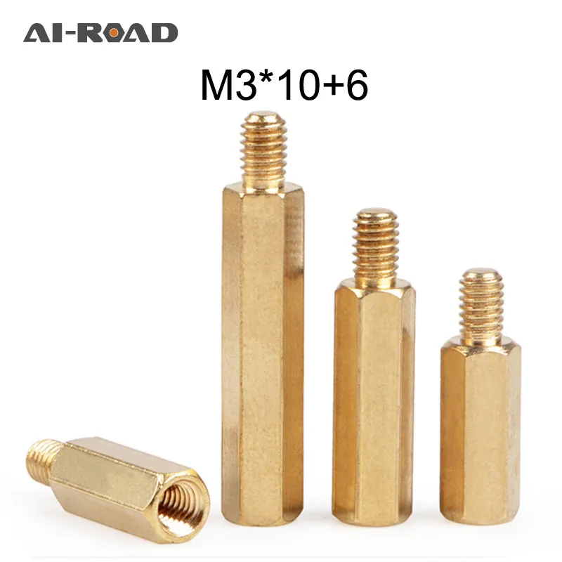 

50pcs M3 Copper Hexagonal Stud Spacer Hollow Pillars M3*10+6mm Copper Column M3 Single Head Hexagonal Copper Column