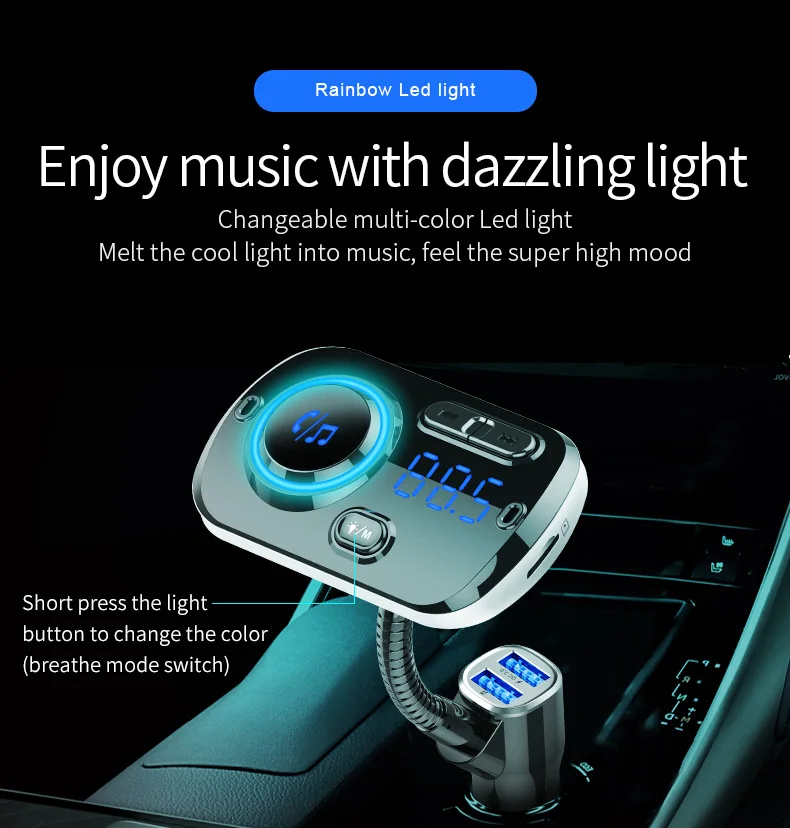 JINSERTA Bluetooth V5.0 Wireless FM Modulator Connect 2 Phones Car MP3 Player 3.5mm AUX play Support TF USB Pendrive Music QC3.0