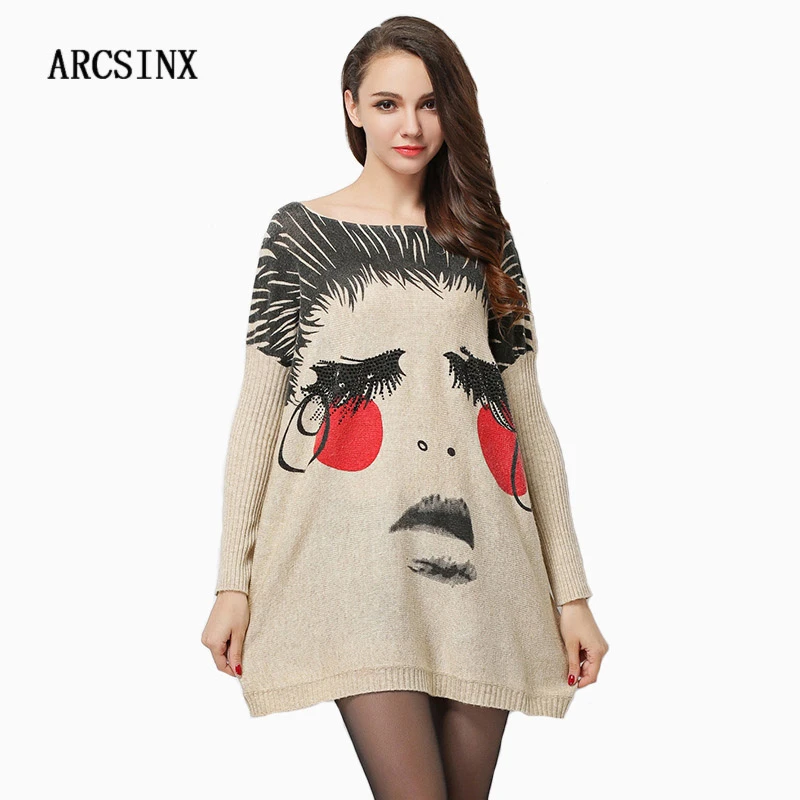 

ARCSINX Plus Size Wome Sweaters And Pullovers 4XL XXXL Bat Big Size Female Sweater Long Sleeve Knitting Sweater Women Oversized