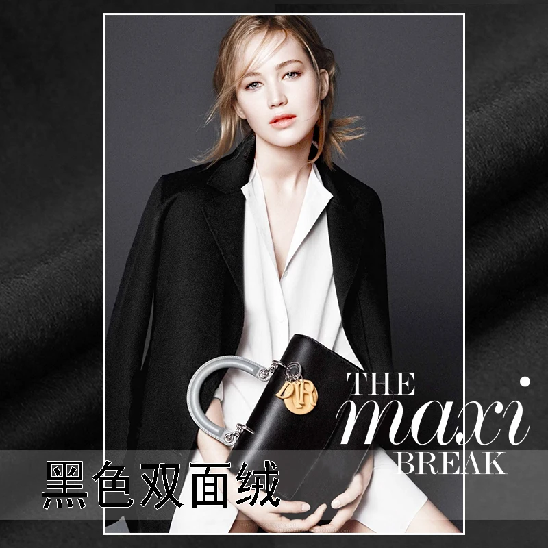 

Pure black double-sided wool fabric autumn and winter fashion coat wool fabrics the cloth wholesale high quality wool cloth