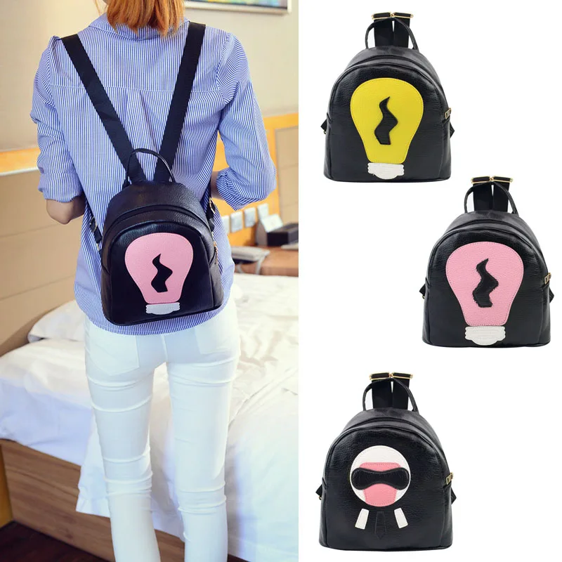 

2016 New Mini Backpack Tide Small Lovely Light Bulb Stitching Women Casual Travel Bag Bolsa Backpacks For Teenage Girls Mochila
