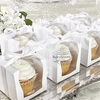 

FREE SHIPPING 100PCS WeddingCupcake Boxes Favors Boxes 9X9X9CM Square Party Sweet Boxes w Insert Cupcake Package Supplies