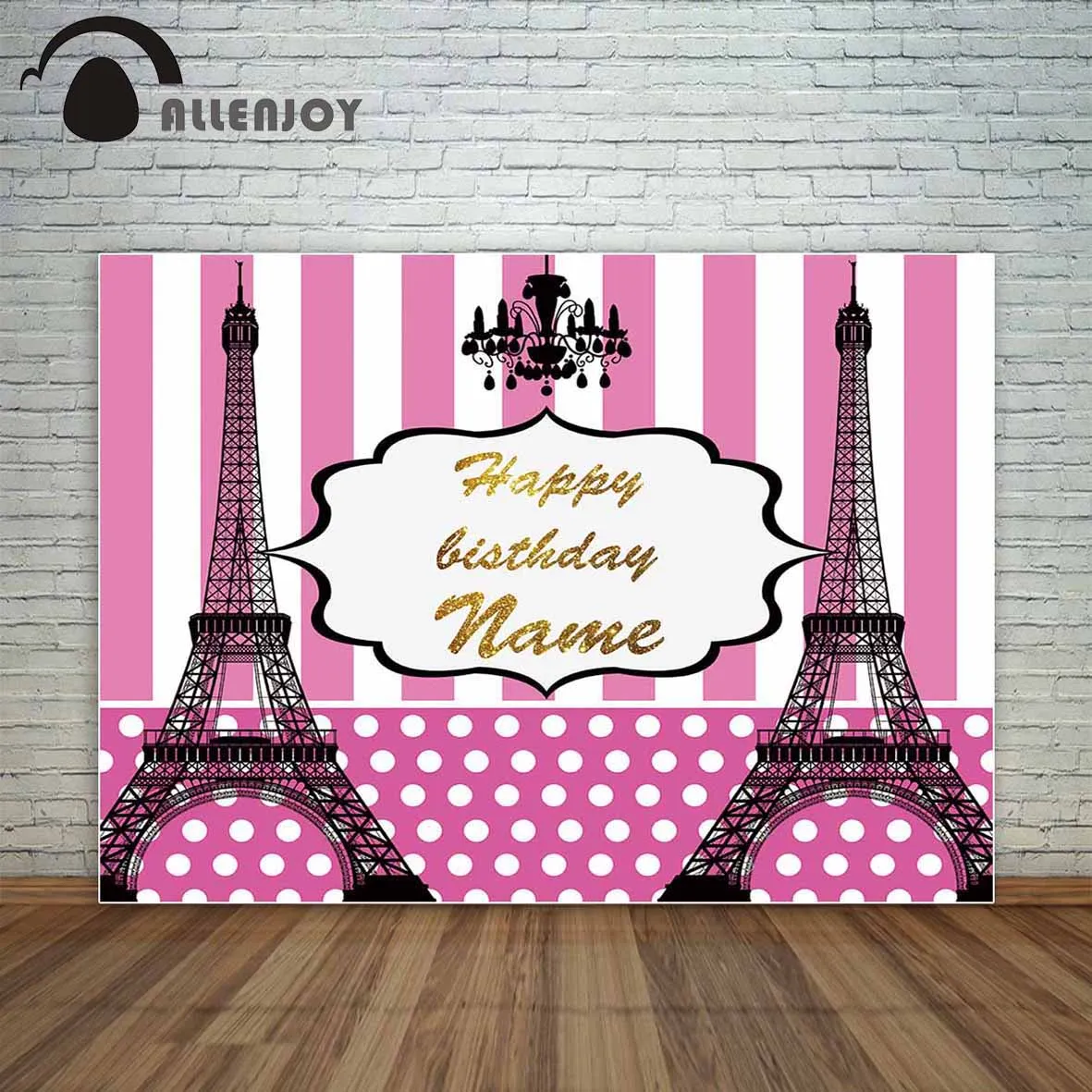 Allenjoy photography camera background custom eiffel Tower pink polka dots white stripes birthday Photo backdrops fotografia | Электроника