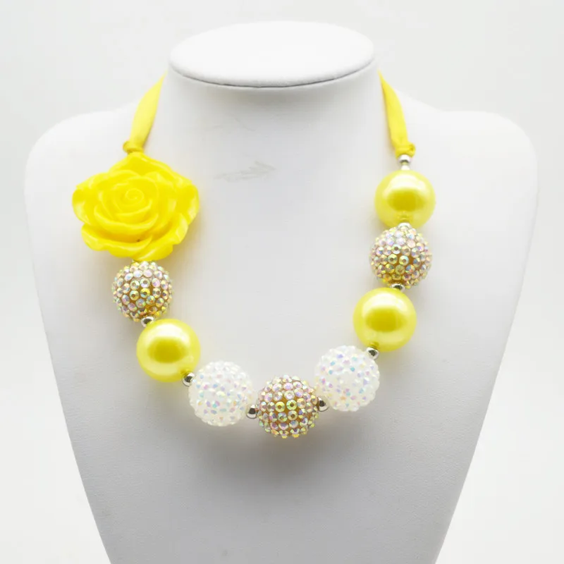 Buy 2Pcs/ Lot Children Ribbon Yellow Flower Necklace Kids Girls Chunky