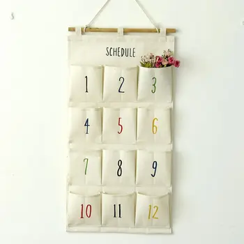 

12 Pockets Hanging Bag Cotton linen Storage Bags Waterproof Wall Door Decor Sundries Folding Portable Pendant Housekeeper Gifts