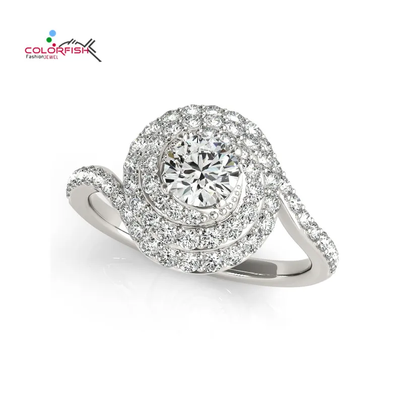

COLORFISH 2018 Luxury 1 carat Women Engagement halo Ring Genuine 925 Sterling Silver Sona Wedding Jewelry Female Finger Ring
