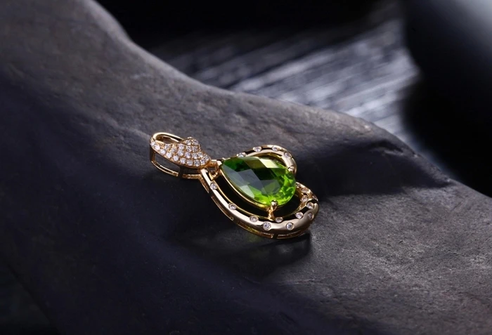 CaiMao 18KT/750 Yellow Gold 4.15 ct Natural IF peridot & 0.20 ct Full Cut Diamond Engagement Gemstone Pendant Jewelry