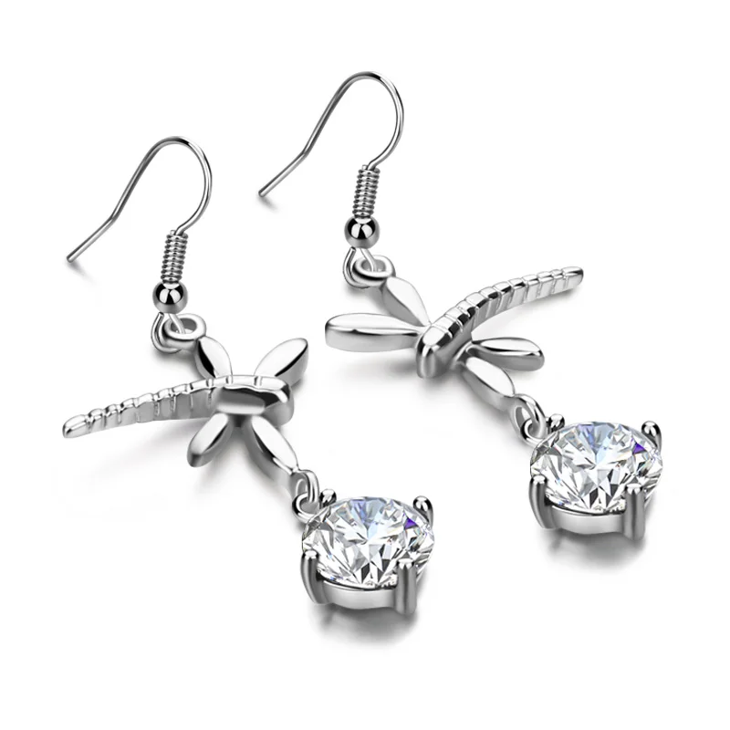 Fashion Sweet Zircon Dragonfly Earring 925 Sterling Silver Earrings For Women Unique Charm Jewelry for Girl Gift | Украшения и