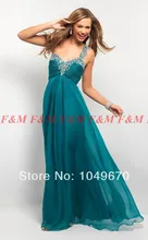2016New Schulter Chiffon Perlen Backless Bodenlangen Gelb Lange Abendgesellschaft Kleider Prom Kleider F & M791