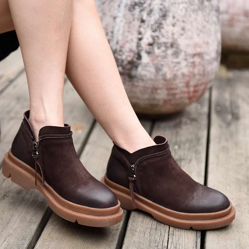 

Artdiya Original 2019 Autumn and Winter New Style Retro Genuine Leather Ankle Boots Flat Thick Sole Women Boots Martin Boots