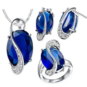 

wholesal Gem Noble Rich Lucky Ladies Fashion 10KT White Gem Necklace/Earring/Ring Jewelry Set choker bts diy unicorn