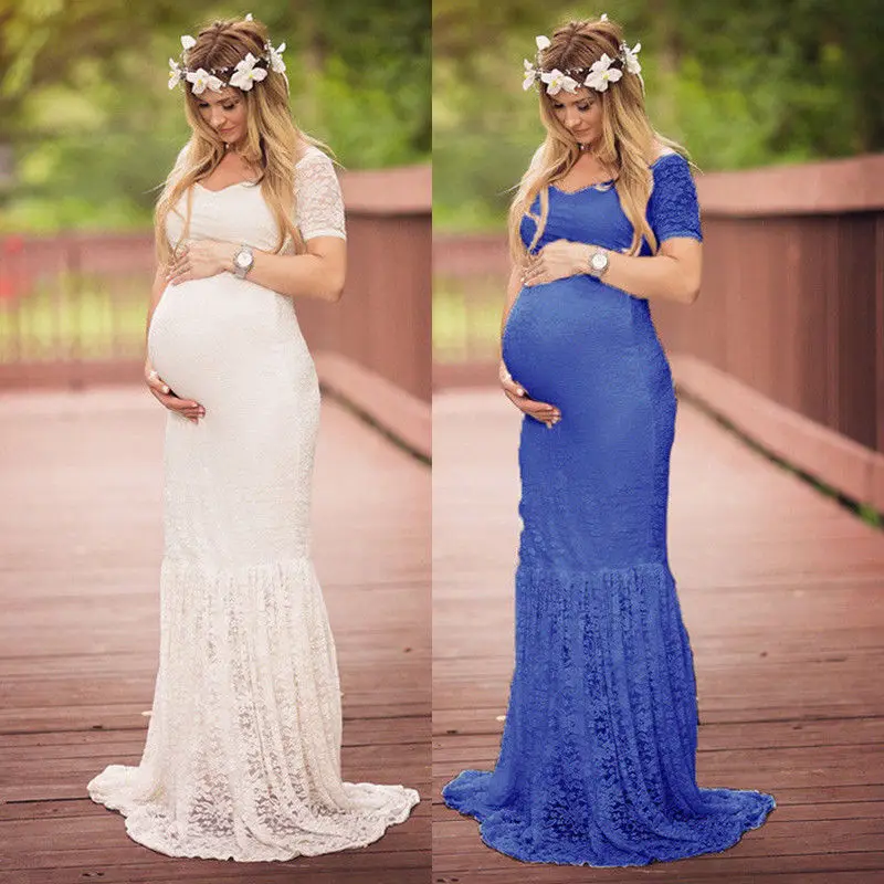 Новинка, Одежда для беременных, женские кружевные длинные макси платья русалки для фотосъемки, одежда с принтом стрельбы, платье для беременных