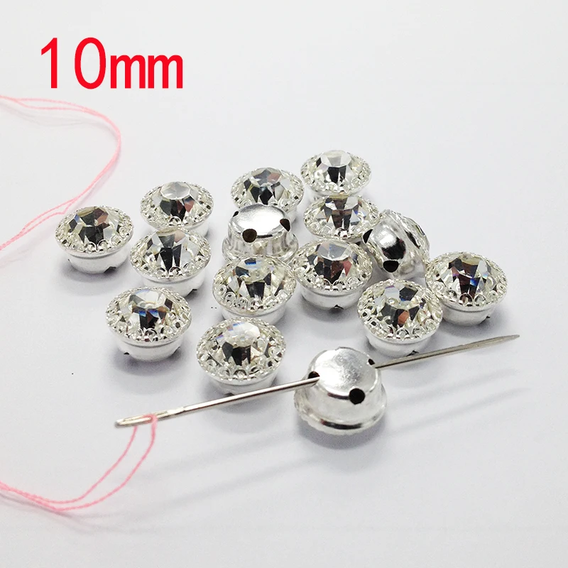 

Clear Crystal Buttons Silver Base Sew on Rhinestones In Claw 10mm 144pcs For Garment,DIY,Wedding Dresses