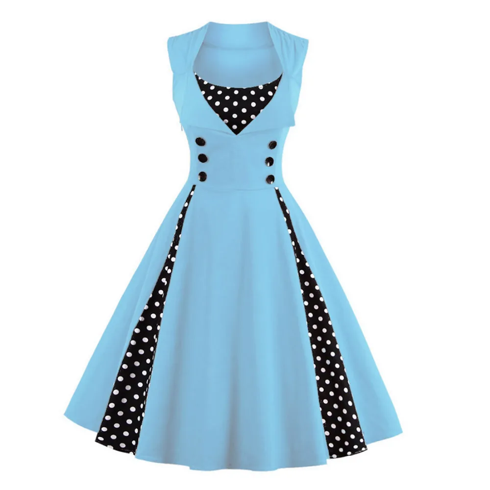 

Oxiuly Womens Vintage Polka Dots Patchwork 50s 60s 70s Retro Wear Rockabilly Swing Wedding Party A-line Dresses Robe Femme