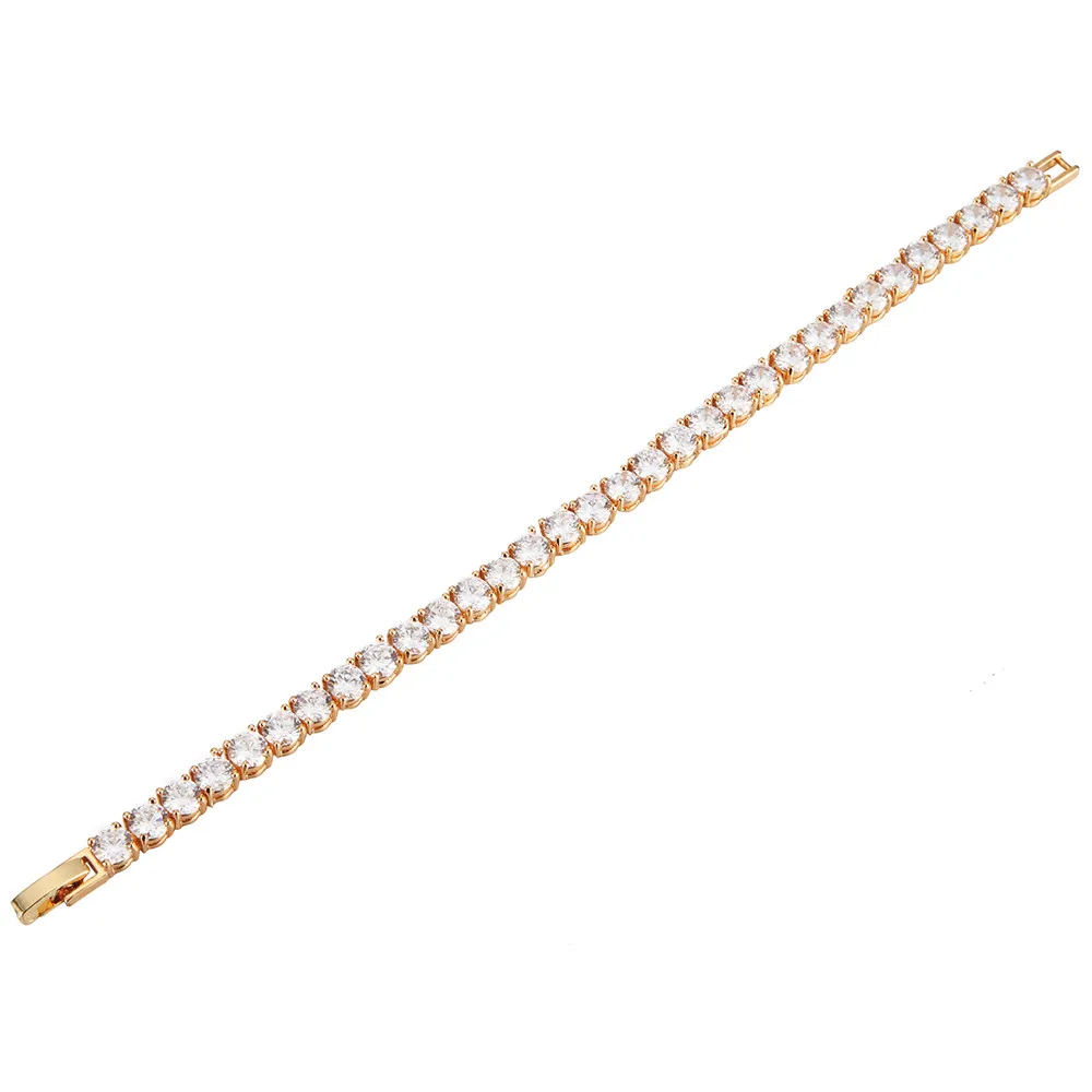 Iced Zircon Теннисный браслет-цепочка мужские хип-хоп ювелирные изделия медный материал золотой серебряный розовый цвет коробка застежка CZ браслет звено 18 см