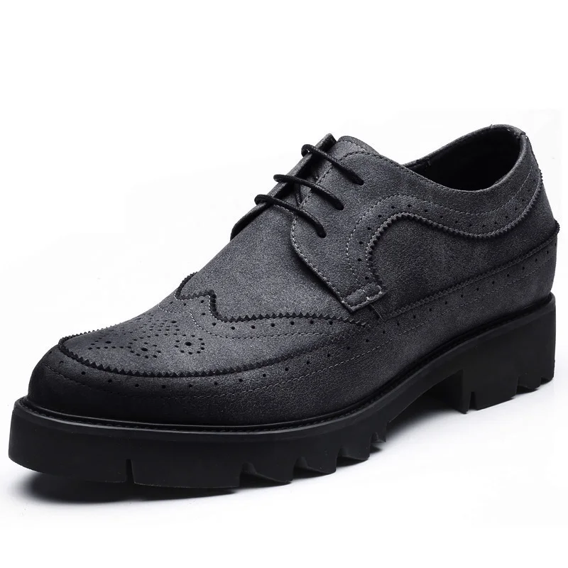 Новая удобная обувь на платформе, увеличивающая рост, мужская обувь 8 см, нескользящая резиновая подошва, цвет черный, синий, коричневый