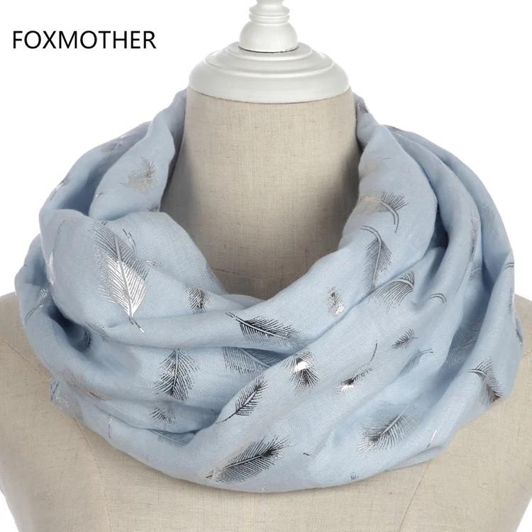 Sky Blue FOXMOTHER модные женские белые темно-синие желтые бронзовые фольга Серебряное перо кольцо шарфы шейный шарф блестящий платок - Цвет: Sky Blue