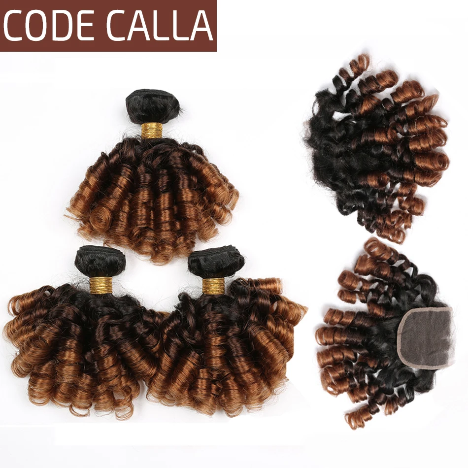 Код Calla Ombre Цвет надувные пучки волнистых волос с кружевом Закрытие бразильские необработанные человеческие волосы необработанный парик