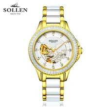 2017 SOLLEN Luxury Crystal Sapphire Ladies Ceramic Band Automatic Mechanical Watch Waterproof Wristwatches Relogio Feminino