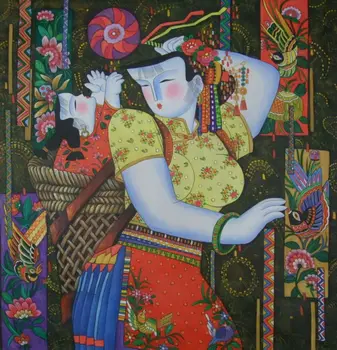 

100%HandPainted Figure Oil Canvas Painting Chinese Ethnic Minority Woman and Baby Oil Painting Wall Art Picture for Living Room