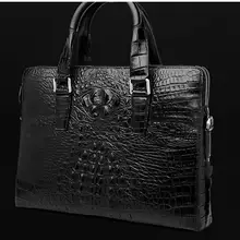 Настоящий мужской кожаный портфель из крокодиловой кожи, черный цвет