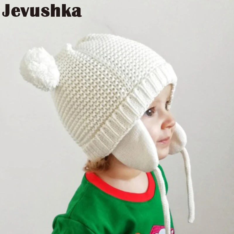 Winter pompom baby hat for kids girl boy hats knitted beanie skullies boy bomber caps with fleece lining newborn photograp HT044