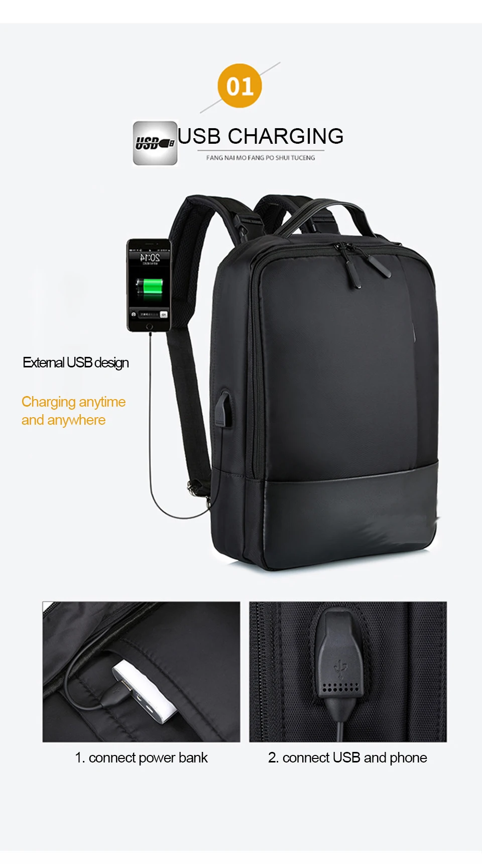 Business Backpack Men Laptop Backpacks 17'' 15.6 Inch Waterproof Male Bags USB Charging Back Pack Notebook Black Travel Bagpack (3)