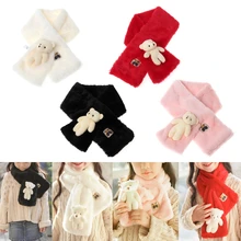Модные детские шарфы из искусственного меха с милым медведем; теплая зимняя мягкая шаль для детей; модный шарф