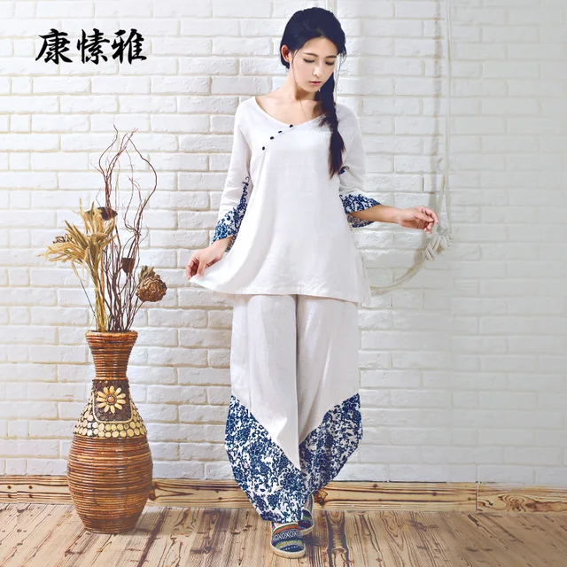 KSUA Women's Cotton Linen Clothes Yoga Clothes Suit Zen Buddhist