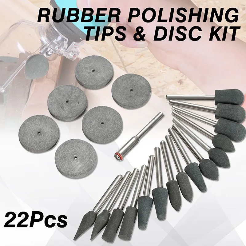 15pcs Rubber Polishing Tips + 6pcs Discs + Rod Rotary Cutting Tool Set