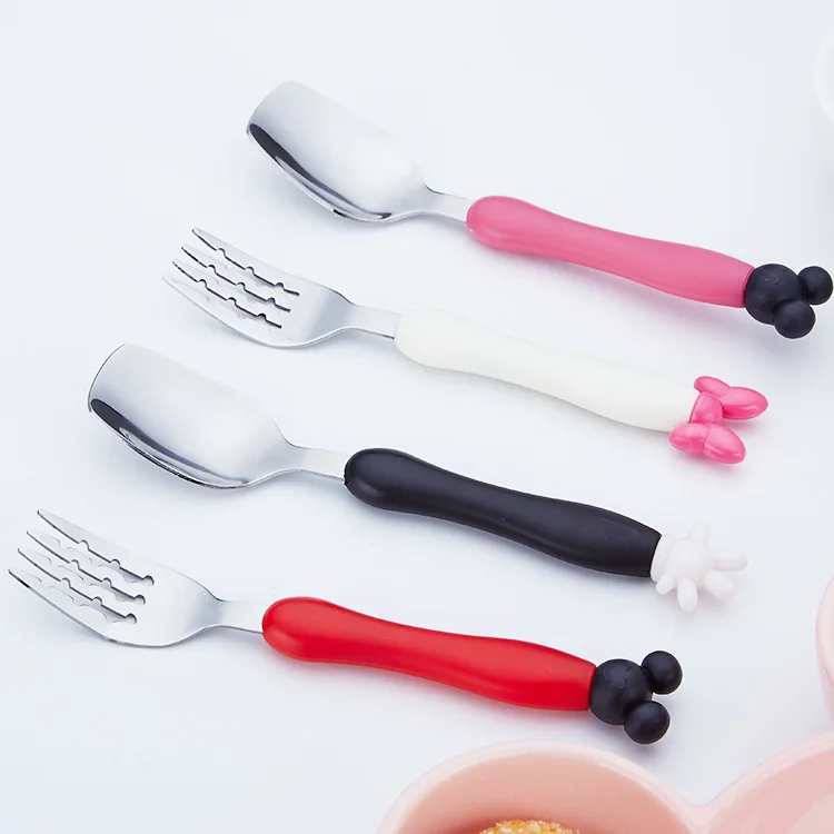2 pcs Baby Spoon+ Fork set Safety Stainless Steel Feeding Flatware Cartoon Kid Feeder Utensils Feed Spoon Tableware