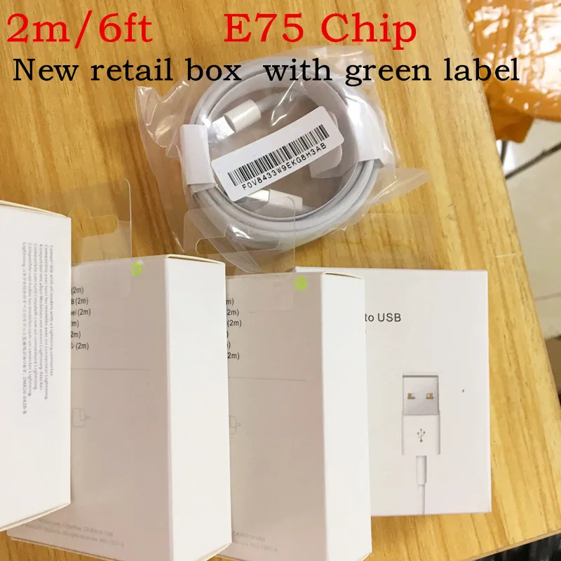 

10pcs/lot 2m/3ft New packaging box AAAA+ E75 Chip OD:3.0mm Data Charger USB Cable For ix xr x max i8 7 6s 6 5 5s 7 With Box
