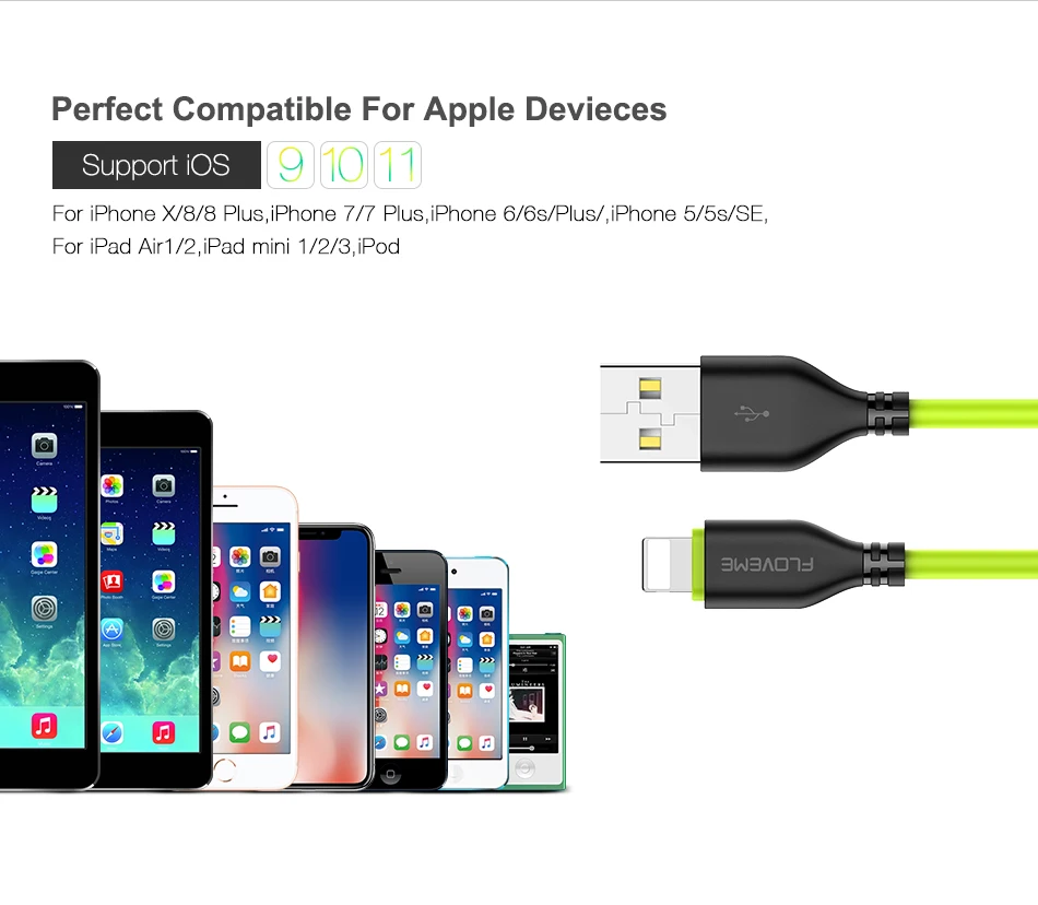 FLOVEME USB кабель для iPhone 7 8 X 2.2A зарядный кабель для синхронизации 0,3 м 1 м кабели для мобильных телефонов для Apple iPhone 10 6 7 8 Plus 5S зарядное устройство