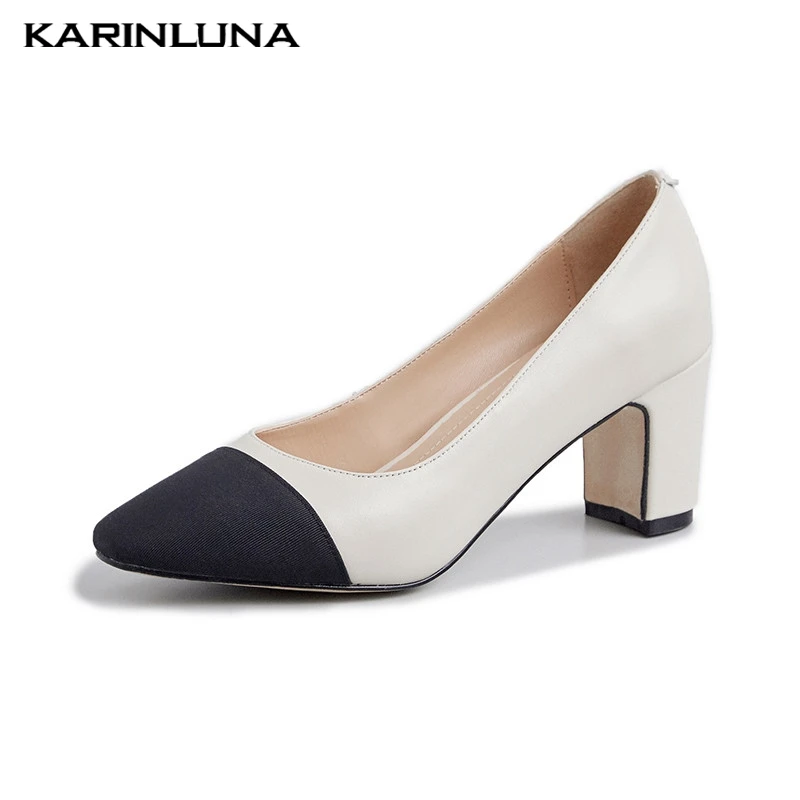 Karinluna/Новое поступление; большие размеры 33-40; INS; элегантные туфли-лодочки; женская обувь; женские вечерние свадебные туфли-лодочки без застежки на квадратном каблуке
