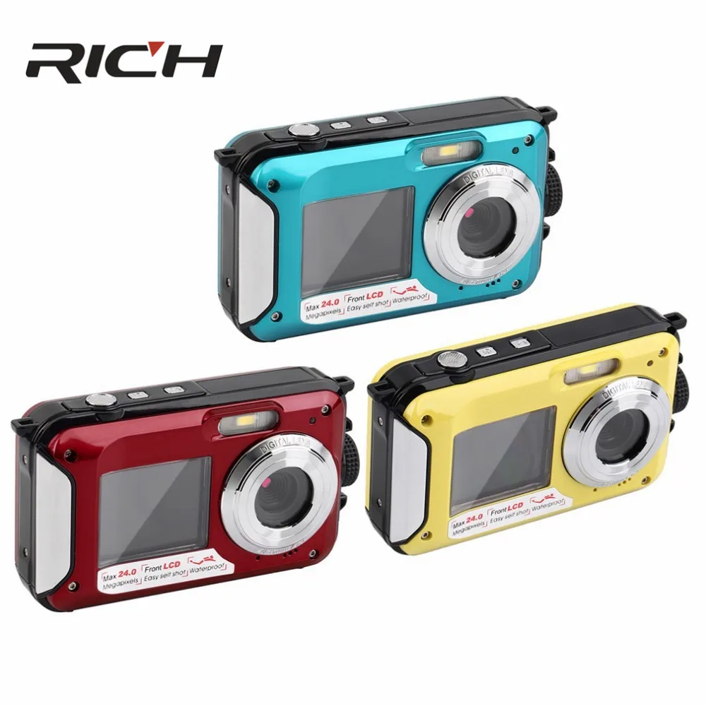 H268 цифровой Камера 3 м Водонепроницаемый Камера 2.7 дюймов + 1.8 дюймов двойной Экран Max 24MP 16 раз цифровой зум черный видеокамеры